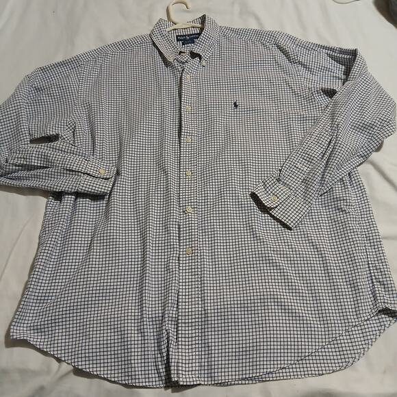 Ralph Lauren Men's XL Blake 100% Blue Check Long-Sleeved Button-Up/Down Pony - Picture 5 of 12
